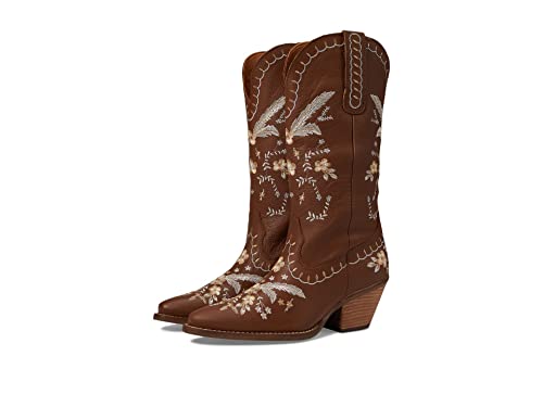 Image of Dingo Womens Full Bloom Floral Round Toe Casual Boots Knee High Mid Heel 2-3 inch