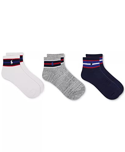 Ralph Lauren POLO Men's Americana Quarter Socks, 3-Pack, Size LARGE