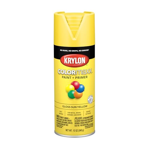 Image of Krylon K05541007 COLORmaxx Spray Paint and Primer for Indoor /Outdoor Use, Gloss Sun Yellow, 12 Ounce (Pack of 1)