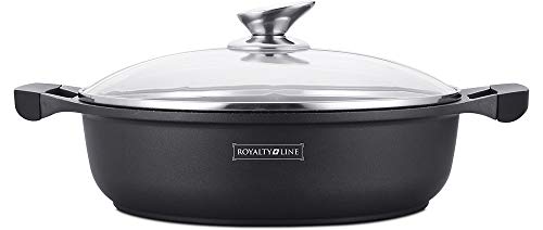 Royalty Line - RL-BR28M - Faitout Bas avec Revêtement Marbre, Couvercle en verre, Induction, 4...