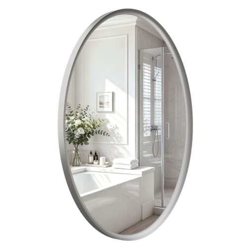 USHOWER Brushed Nickel Oval Bathroom Mirror 24x36 Inch