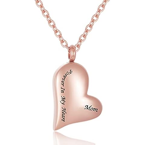 MemoryU Forever in My Heart Cremation Jewelry for Human Ashes Dad/Mom/Grandpa/Grandma Keepsake Urn Necklace 316L Stainless Steel Memorial Ash Jewellery (RG-Mom),X067-RG-Mom Cover