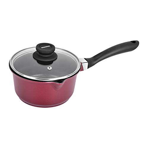 Image of Bergner Scarlett Cast Aluminium Non-Stick Saucepan with Glass Lid, 16 cm, 1.35 litres, Induction Base, Maroon
