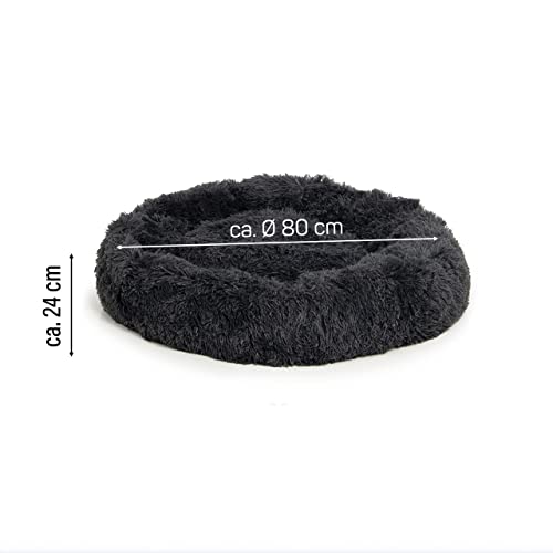 Wallace & Jones | Plüschbett Sarnia - M | Hundebett Liegekissen Donut | ca. 80 x 80 x 24 cm | Dunkelgrau