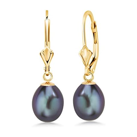 Gem Stone King 14K Yellow Gold 9MM Cultured Freshwater Pearl Dangle Earrings For Women Cover