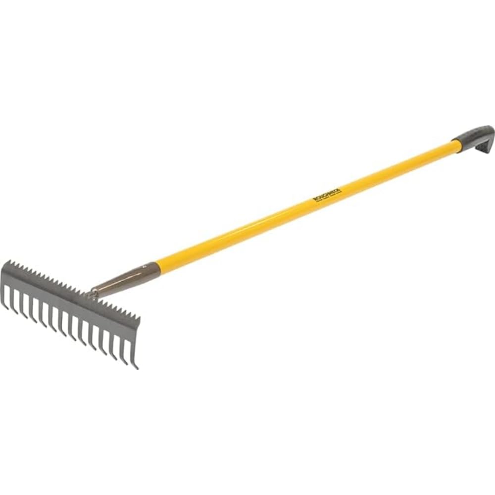 Roughneck ROU68302 Sharp-Edge Soil Rake 350x1500mm/13¾x59", Black- Yellow