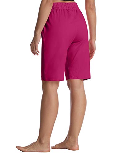 ChinFun Women's Bermuda Shorts Athletic Active Yoga Lounge Quick Dry Activewear Workout Soft Knit French Terry Sweat Running Shorts with Deep Pockets Fushcia Size XL