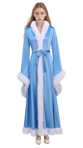 pagoaxn Martha May Whovier Robe Costume Women Christmas Velvet Fluffy Martha May Blue Robe with Belt Necklace (US Alpha X-Small Regular Regular Blue(No Necklace))