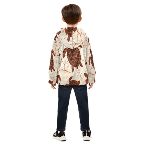 Turtle Pattern Print on Fabric Toddler Fleece Jacket Girl Boys Hooded Fleece Jacket Coat Warm Outwear Zip-up 3-10T4