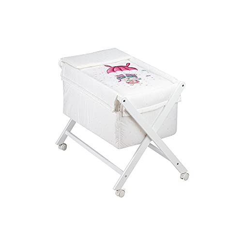 Interbaby Cuna Colecho Minicuna Colecho Madera | Minicuna Plegable, Cómoda, Montaje Sencillo | Cuna Bebe Patas en Tijera, Ruedas con Frenos, Edredón Desenfundable | Paracaidista Rosa