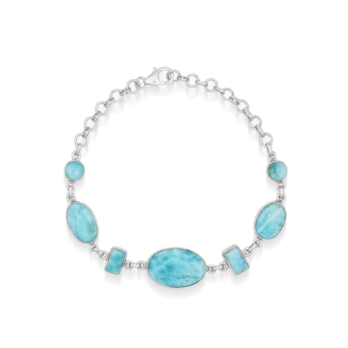 Bracelet Larimar bleu en pierre naturelle cabochon avec chaîne réglable et fermoir mousqueton