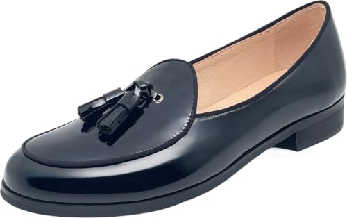 Image of Justar Men's Black Leather Tuxedo Dress Shoes Tassel Loafers Slip-on Formal Shoe