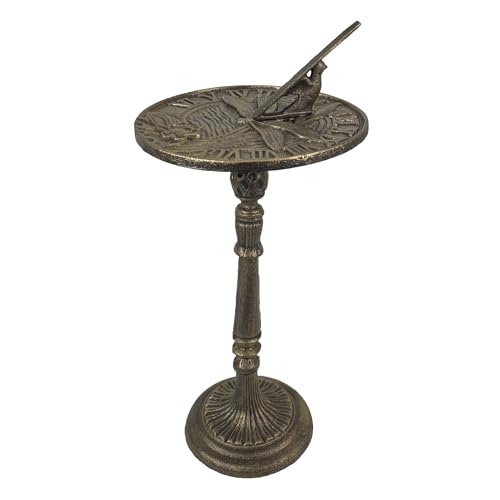 Zeckos Dragonfly Sundial 21 Inch Cast Iron Outdoor Garden Decor Bronze