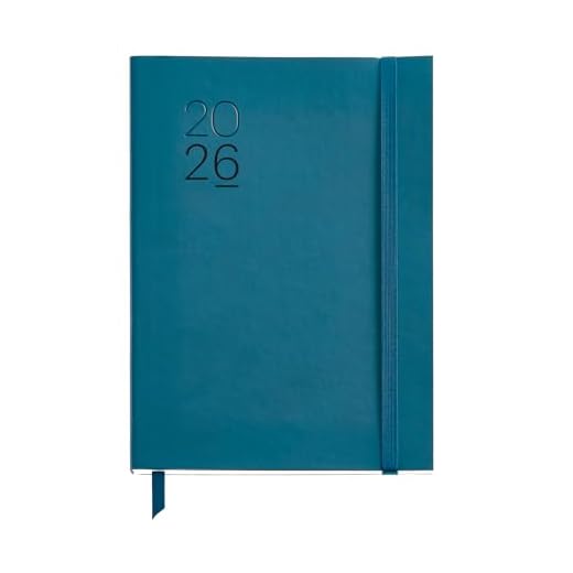 Miquelrius - Agenda 2026 día por página, Similar A5+ (155 x 213 mm), Planificación diaria, Cubierta flexible símil piel cosida, Papel 80 g/m², Catalán-EN-PT, Azul