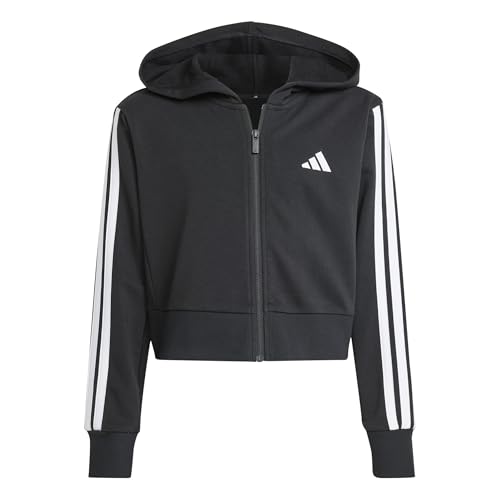 adidas Mädchen Essentials Full Zip Crop Hoodie, Black/White, 11-12 Years