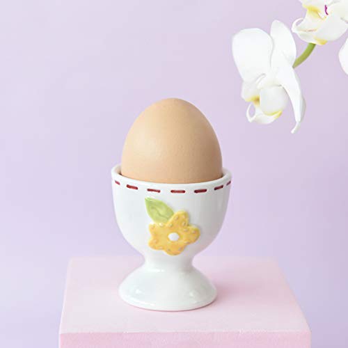 Eierbecher aus Keramik für weich oder hart gekochte Eierhalter – Set mit 2 Eierhaltern für Frühstück, Brunch, Küchengeschirr, Osterhase und Blumen-Eierbecher für Frühling, Zuhause, Party, Geschirr, – Bild 4