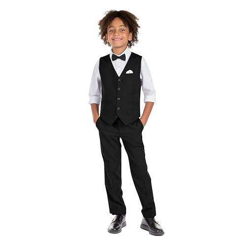 Boys' 6-Piece Formal Slim Fit Suit Set, Vest, Pants, Dress Shirt, Tie, Pocket Square, and Bow Tie3