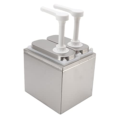 Jeanoko Sauce Dispenser Plastic and Stainless Steel Condiment Pump Station Sauce Dispenser Kitchen Sauce Pump Syrup Pump Dispenser For Kitchen Home Use(1L Double Pump) kitchen storage