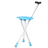 Unisex Taburete Silla con Muleta Asiento - Altura Ajustable Bastón para Caminar Ayuda Trípode Silla con Muleta con Asiento, Bastón Plegable De Metal Al Aire Libre para Personas Mayores (Azul)