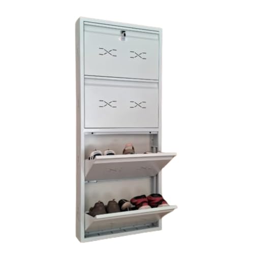 Image of I Metal Shoe Rack I Double Lock I Slim and Wall Mounted I 4 Door (Ivory Colour) I Coad LC 2M-04 IV I Height 58 Inches, Width 24 Inches, Depth 5.5 Inches I 3 Years Warranty.