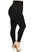 Yelete Legwear High Waist Compression Leggings with French Terry Lining, Plus Size, Black