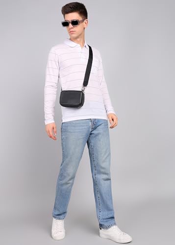 Image of INKKR Men Full Striped Polo Neck Cotton Blend T-Shirt