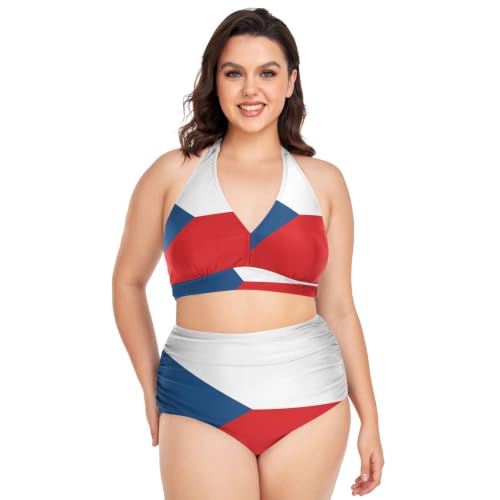 Bikini grande taille drapeau tchèque bleu rouge maillot de bain taille alta