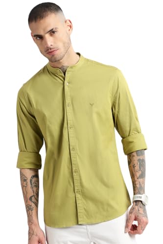 Image of SHOWOFFFF Men Solid Casual Shirt | Mandarin Collar Full Sleeves Cotton Shirt for Mens | Slim Fit Regular Length Shirt for Men's