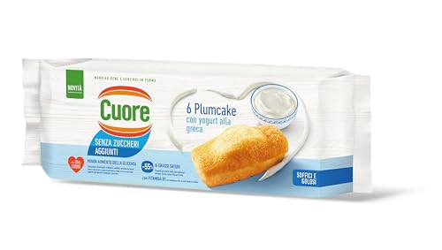 Cuore - Plumcake con Yogurt alla Greca. Confezione da 6 Plumcake Soffici e Golosi. Senza Zuccheri Aggiunti e con Olio Cuore. Ideali per Colazione e Merenda