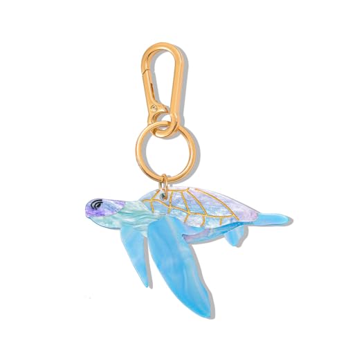 Tropical Hibiscus Flower Bird Butterfly Keychain Bag Charm Keychain Gold-Tone Clasp, 5.3 Inches