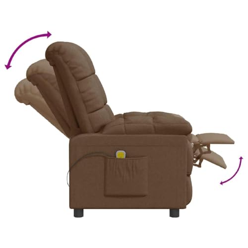 vidaXL Massagesessel, Sessel Verstellbare Rückenlehne Fußteil, Fernsehsessel Relaxsessel mit Liegefunktion, Liegesessel Polstersessel Ruhesessel, Braun Stoff – Bild 8