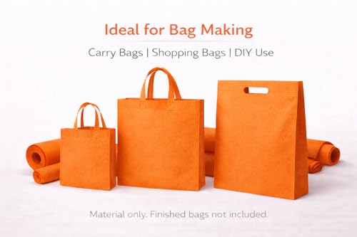 Image of Non-Woven Fabric 90 GSM | 63 Inch (160 cm) Width | 5 Meter Length | Multipurpose Fabric for Bag Making, Lining, Craft & Home Utility | Durable, Easy to Clean & Reusable | Orange