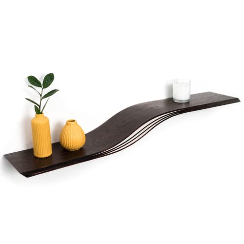 EWART WOODS Estante flotante de pared de madera para colgar libros geométricos Wandregal estantes de madera modernos estantes de madera hechos a mano (wengué, 120 cm) Cover