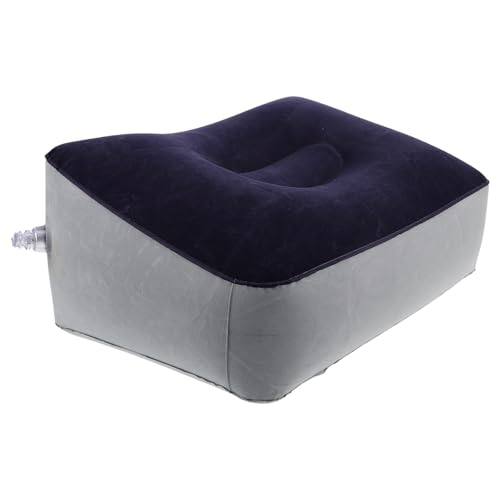 IDEANATEGRATE Reposapiés Inflable Azul Gris Capa, Colchón de Aire Portátil Bomba para Viajes en Avión, Camping y Tren, Antideslizante, Plegable y Ligero para Descanso y Soporte Cómodo