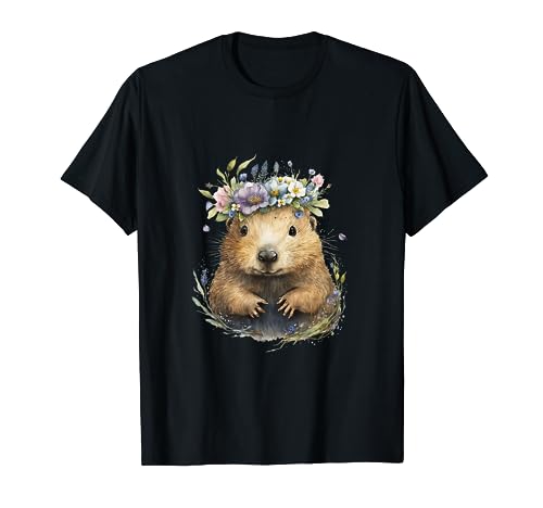 Nutria, castor, rata almizclera, boho, animal del bosque, floral Camiseta