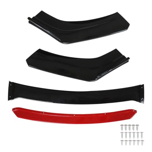 labwork 4 Pieces Universal Car Front Bumper Lip Spoiler Splitter Body Kit Bright Black Red Tongue