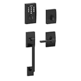 Touch FE375-CEN-622-LAT Matte Black Keyless Touchscreen Deadbolt with Century trim paired with Century Handleset and Latitude Lever with Century trim Entry Door Handleset