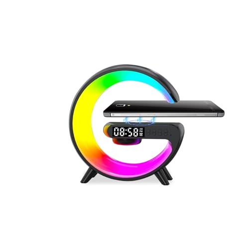 Les-Theresa G Light Wireless Charger Wireless Speaker Charger Light with Bluetooth Speaker Bedside Lamp G Atmosphere Lamp with Alarm Clock for Adults Kids Gifts (Black) - Image 6