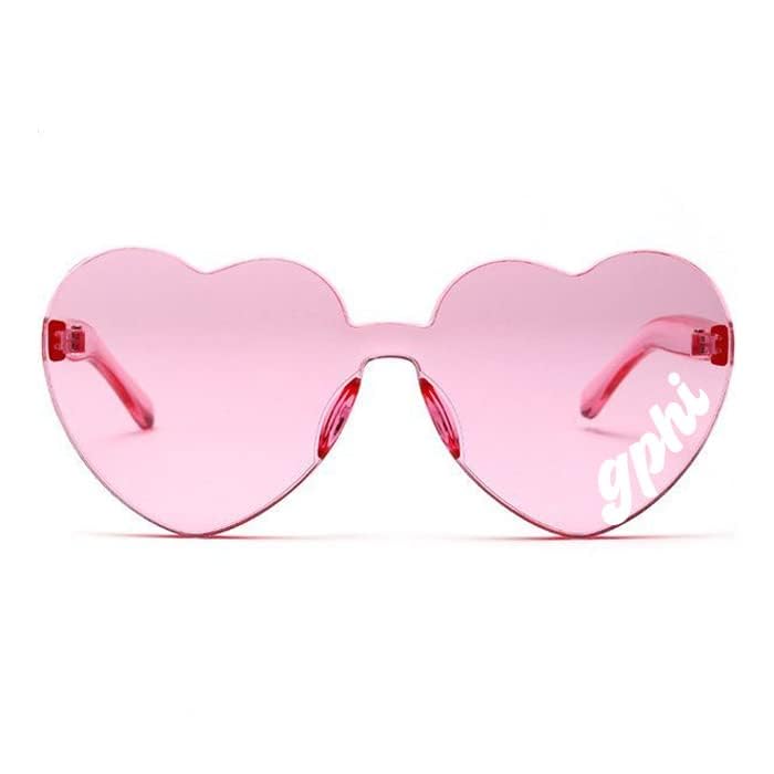 Sorority Shop Gamma Phi Beta Sunglasses — Heart Shaped Sunglasses printed with GPB Logo, Greek Sorority Sunglass for Big Little Sorority Gifts