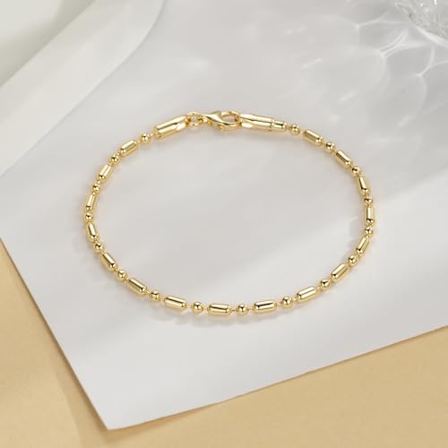 14k Gold Bracelets for Women Chain Chic 14k Gold Love Bracelet Beaded Charm Bracelets for Women with Lobster Clasp 6.5/7/7.5/8/9 in3