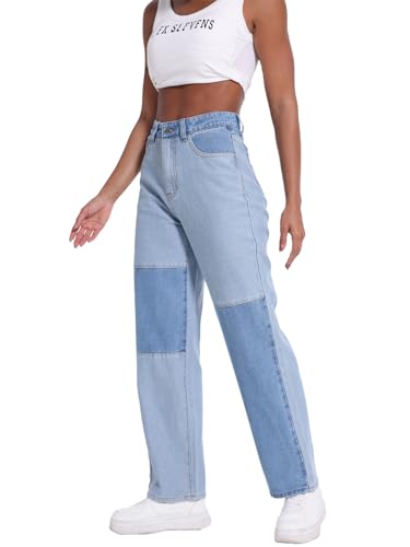 Girls Jeans Women Denim Pants High Rise Patchwork Trendy Straight Leg Casual Comfy Jeans Pants3