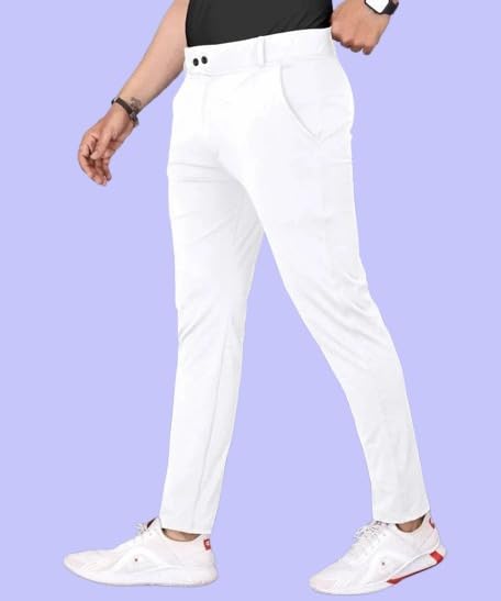 Image of Men's Slim Fit Lycra Blend Stretch Trousers | 2 Button Closure | Side Pockets | Formal & Casual Wear