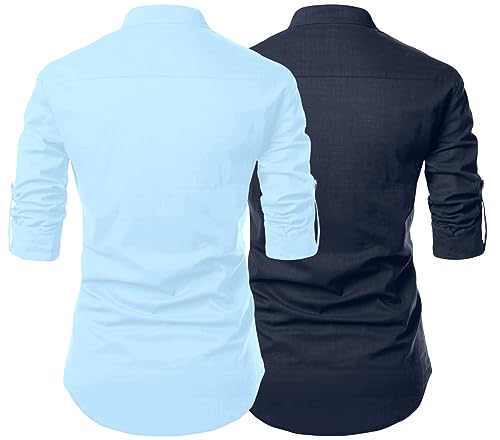 Image of FINIVO FASHION Combo of Men's Cotton Blend Solid Regular Fit Full Sleeve Straight Short Kurta Shirt, Casual and Formal Wear