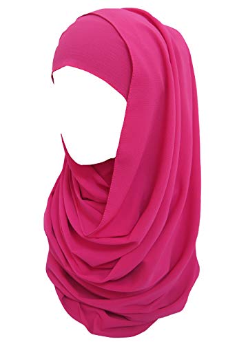 Non-see-through Bubble Crepe Chiffon Muslim Hijab Head Scarf Shawl Wrap Thick Lightweight (Dark Pink)