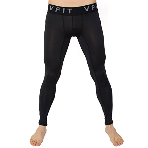 vf VFIT Mallas largas Ceñido Leggings de compresión para Hombre Deportivas Fitness Transpirable Secado rapido Termica Entrenamiento Futbol Gimanasio Correr Paseo Yoga Crosfit（L,Negro）