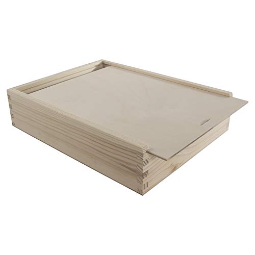 WooDeeDoo Caja de madera con tapa corredera decorativa | 27,5 x 21 x 6 cm | Almacenamiento de regalo recuerdo recuerdo caja de fotos | Madera sin pintar y sin tratar para manualidades Dolor Decoupage Cover