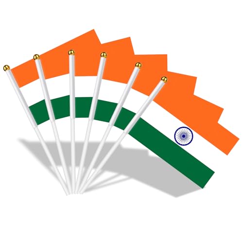 AhfuLife Petit Drapeau Inde - 15Pcs Mini Drapeaux Indien avec Poteau Solide Blanc de 30cm pour Décoration Jardin Bar, Coupe du Monde, Célébration Fête Nationale Indian Premier League