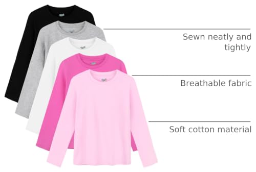 Image of 5 Pack Girls Long Sleeve Shirts Soft Cotton T-Shirts Toddlers' Tagless Tees