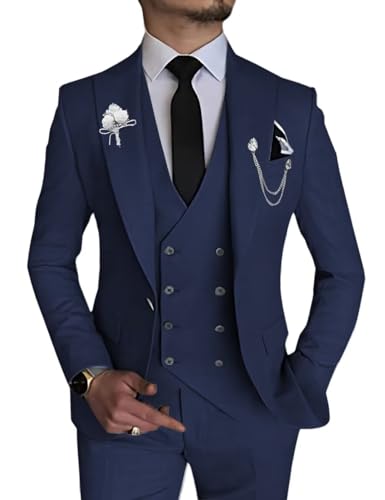 Wangyue Men's Blue Slim Fit Suit for Wedding Prom Dinner Party