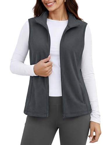 MAGCOMSEN Outdoor Vests for Women Zip Up Polar Soft Fleece Sleeveless Jacket Lightweight Warm Dark Gray XL